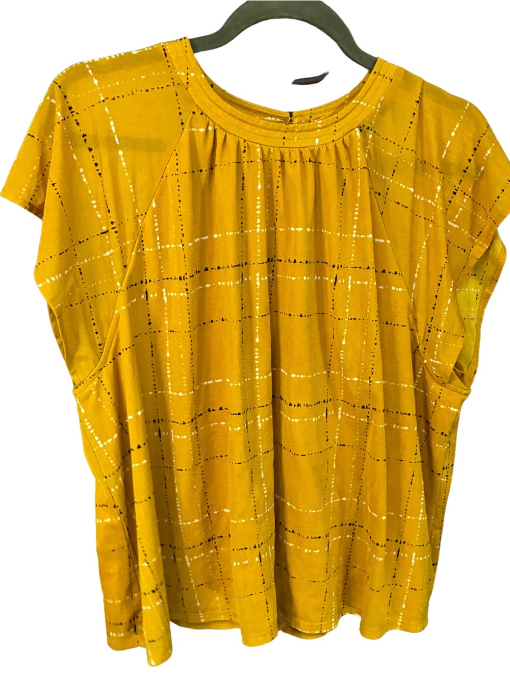 Apt. 9 Mustard Grid Print Short Sleeve Blouse
